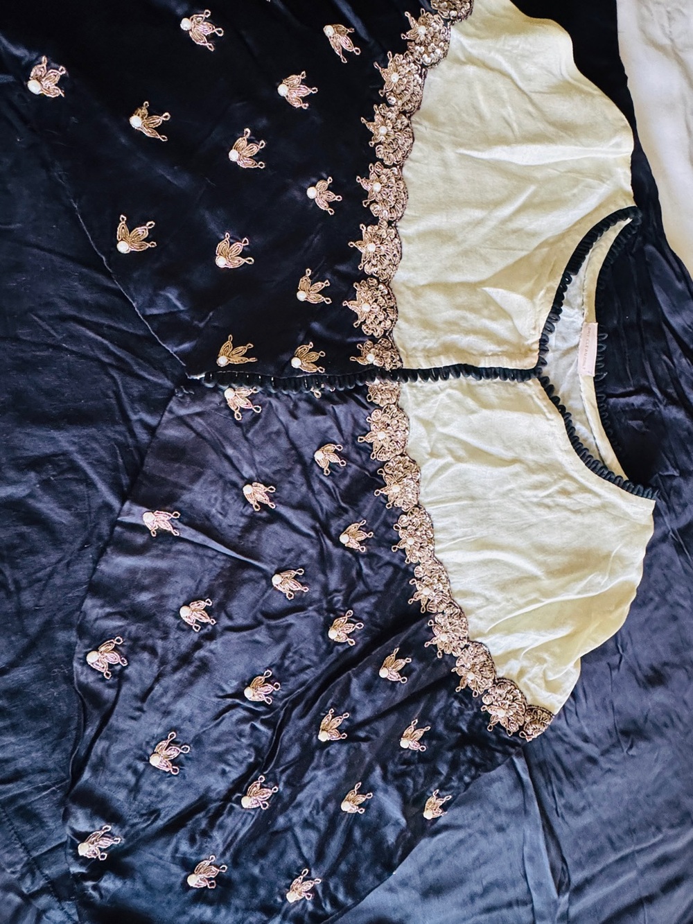 Girls Navy and Cream Embroidered Party Dress
